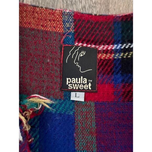 Vintage Paula Sweet Women's Art To Wear Mixed Plaid Print flannel Vest Size L - Picture 3 of 6